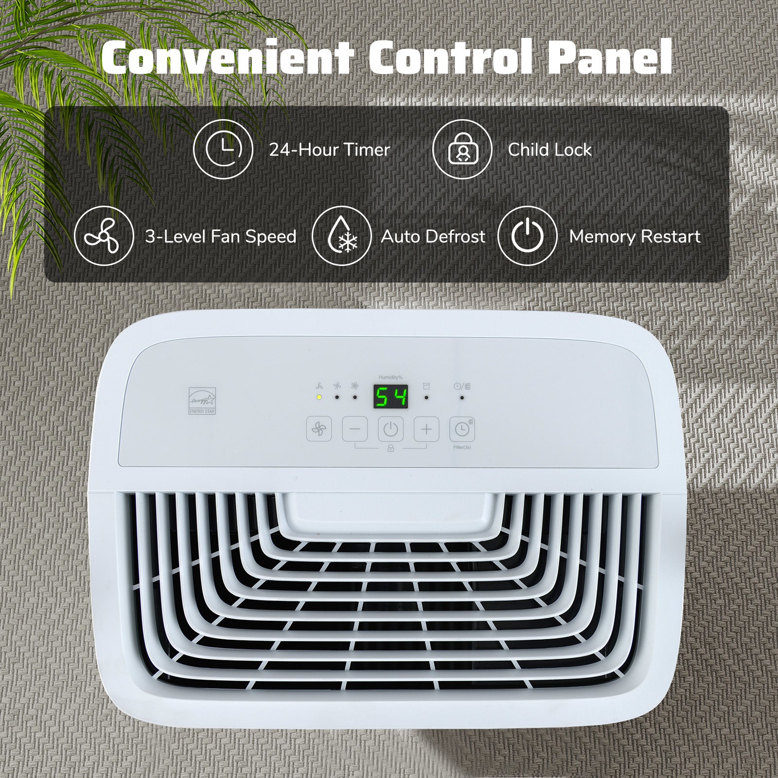 65 Pints Dehumidifier With 24H Timer, LED Display, White Dehumidifiers at Gallery Canada