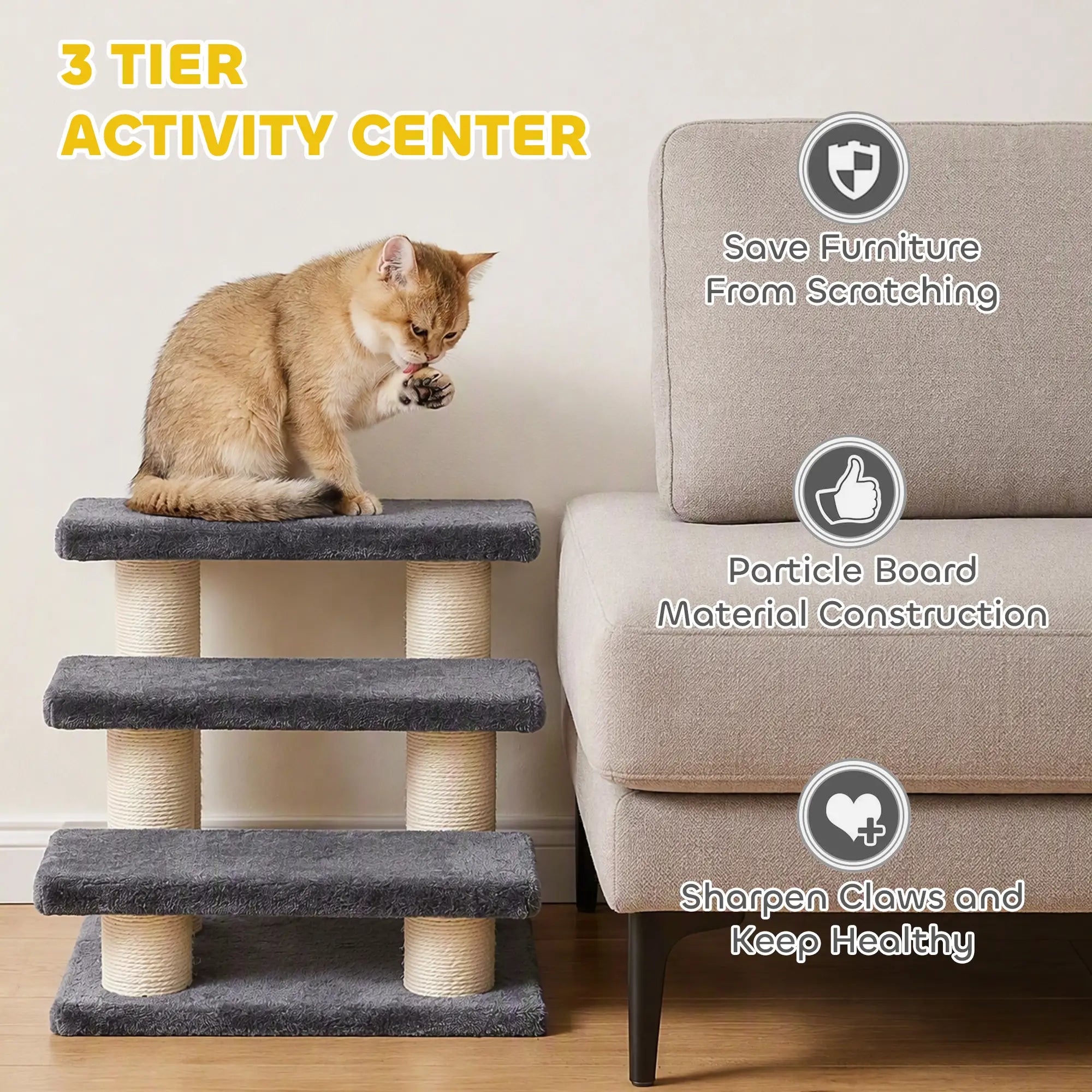 Cat Trees 3 Tier Pet Stairs, Dog Cat Steps Scratching Post, Dark Grey Dog Stairs at Gallery Canada