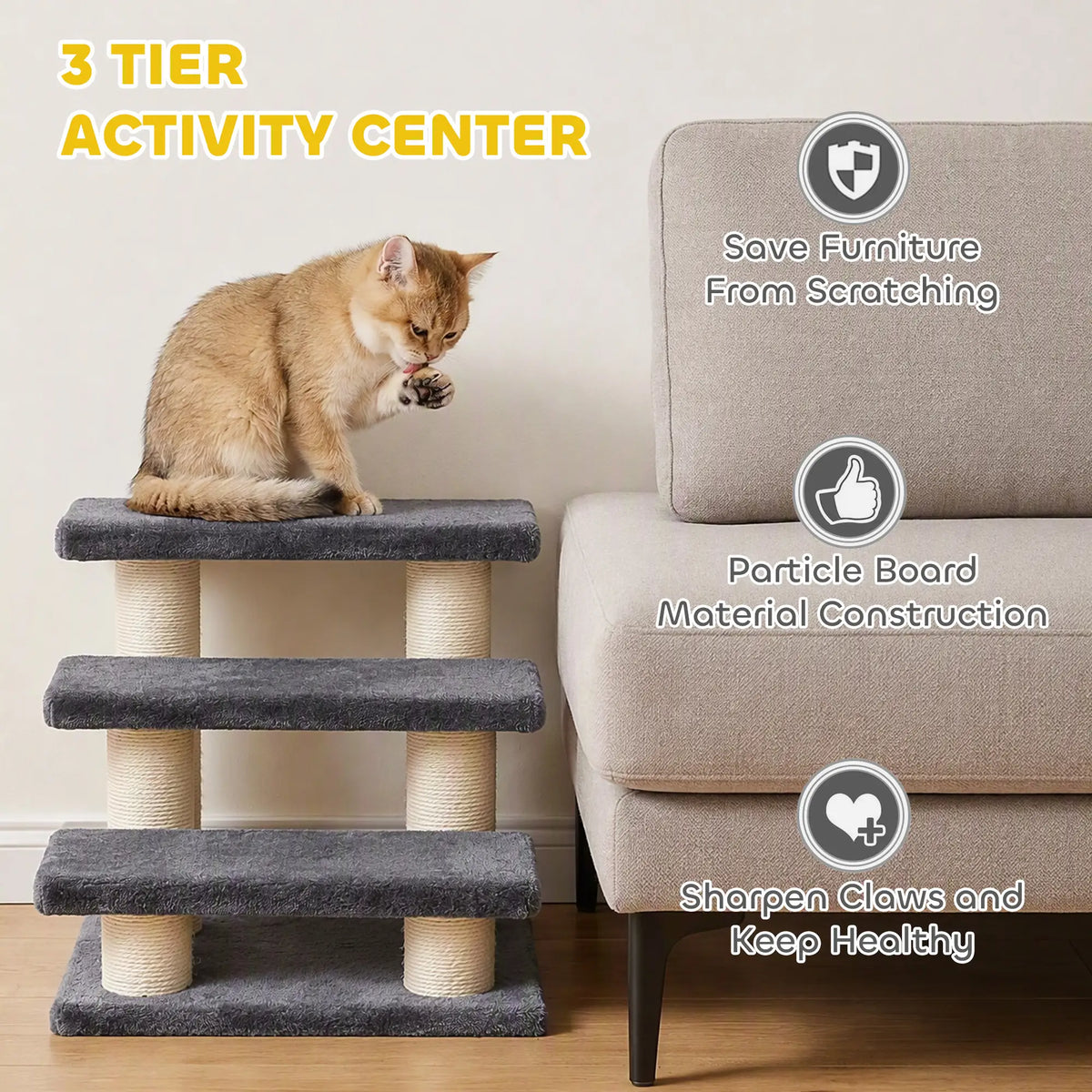 Cat Trees 3 Tier Pet Stairs, Dog Cat Steps Scratching Post, Dark Grey Dog Stairs at Gallery Canada