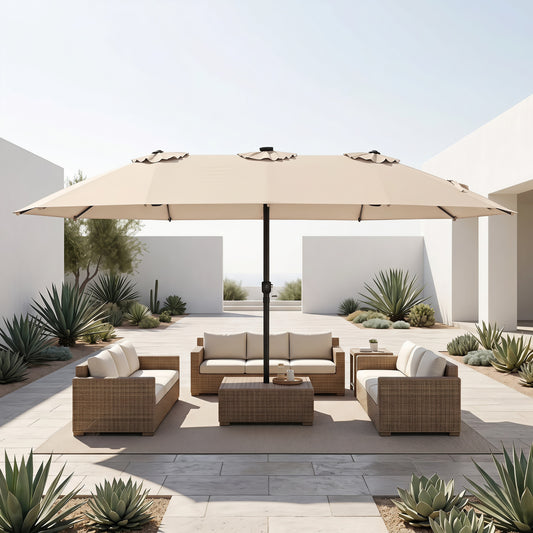 15.5FT Extra-Large Patio Umbrella, 12 Reinforced Metal Ribs, Beige Outdoor Umbrellas Beige at Gallery Canada