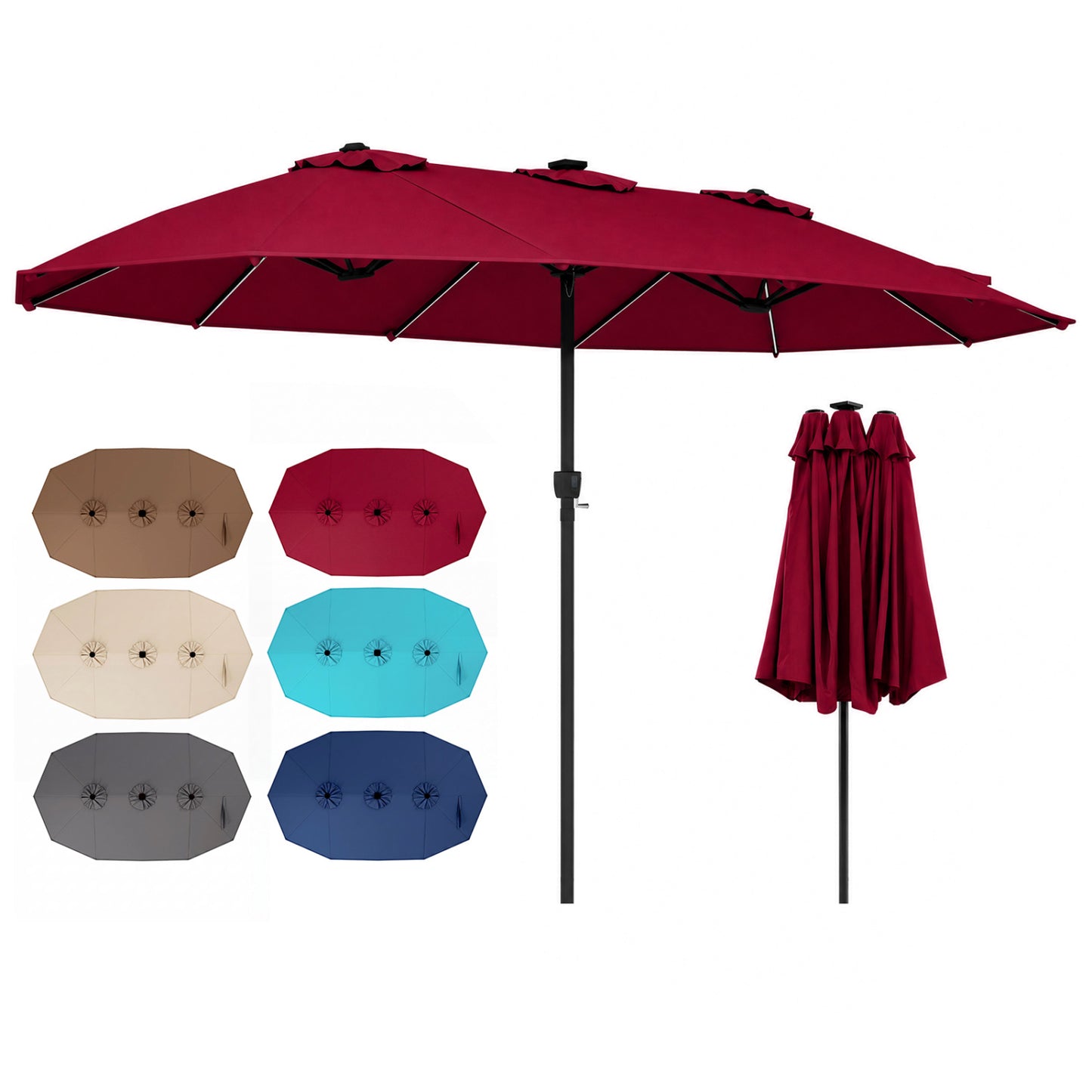 15.5FT Extra-Large Patio Umbrella, 12 Metal Ribs, Red Outdoor Umbrellas Red at Gallery Canada
