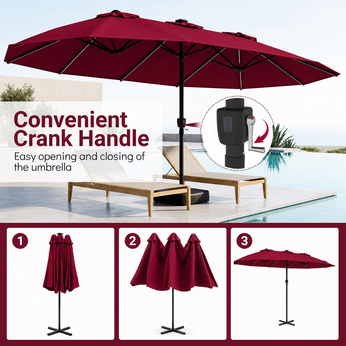 15.5FT Extra-Large Patio Umbrella, 12 Metal Ribs, Red Outdoor Umbrellas at Gallery Canada