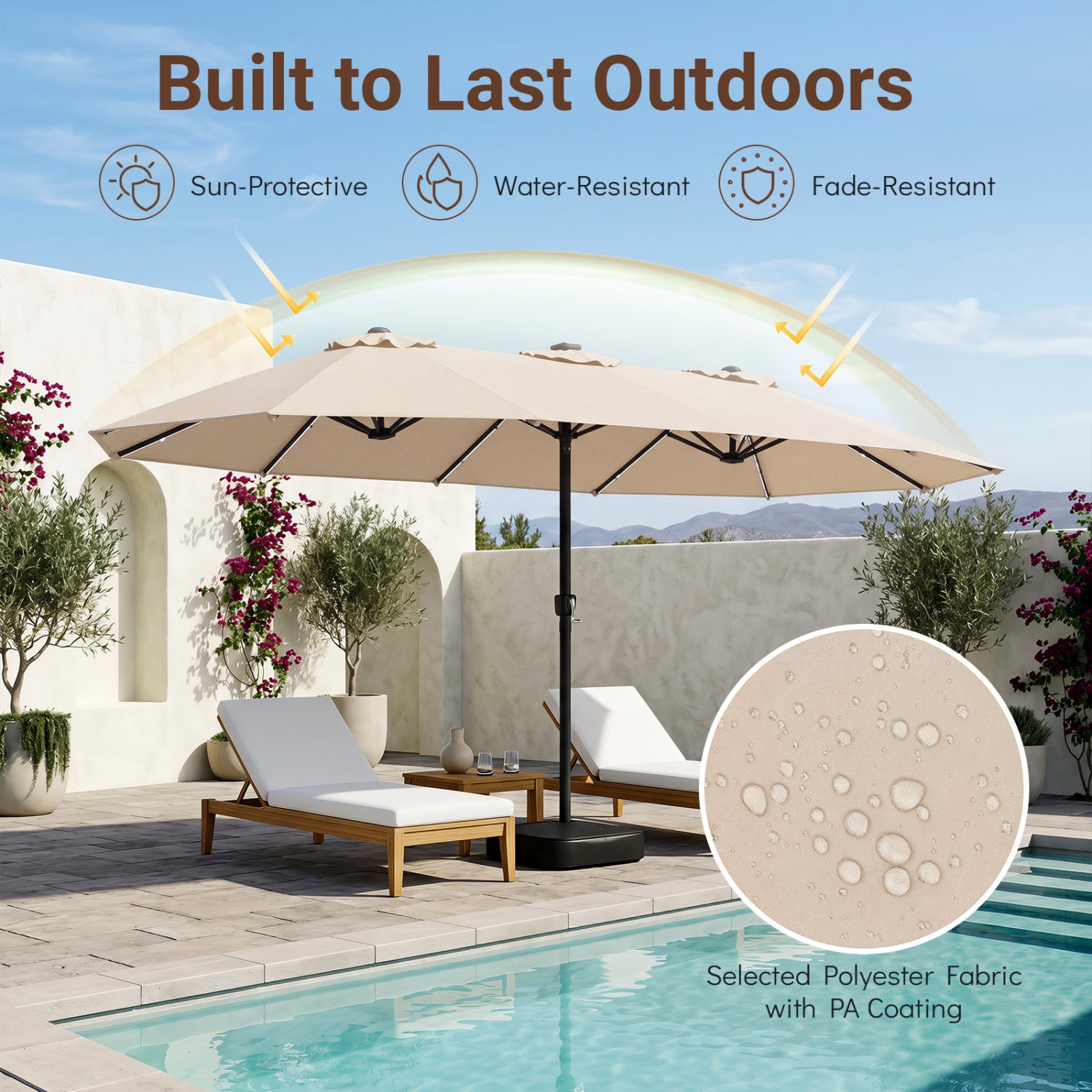 15.5FT Extra-Large Patio Umbrella, 12 Ribs, Beige Outdoor Umbrellas at Gallery Canada