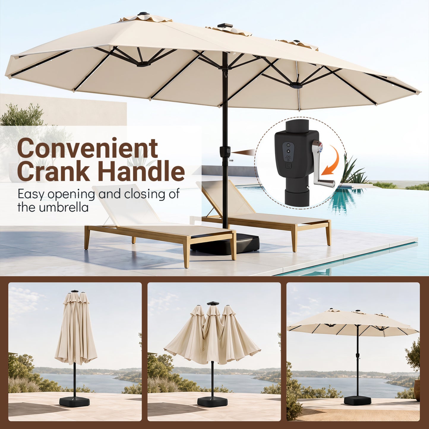 15.5FT Extra-Large Patio Umbrella, 12 Ribs, Beige Outdoor Umbrellas at Gallery Canada