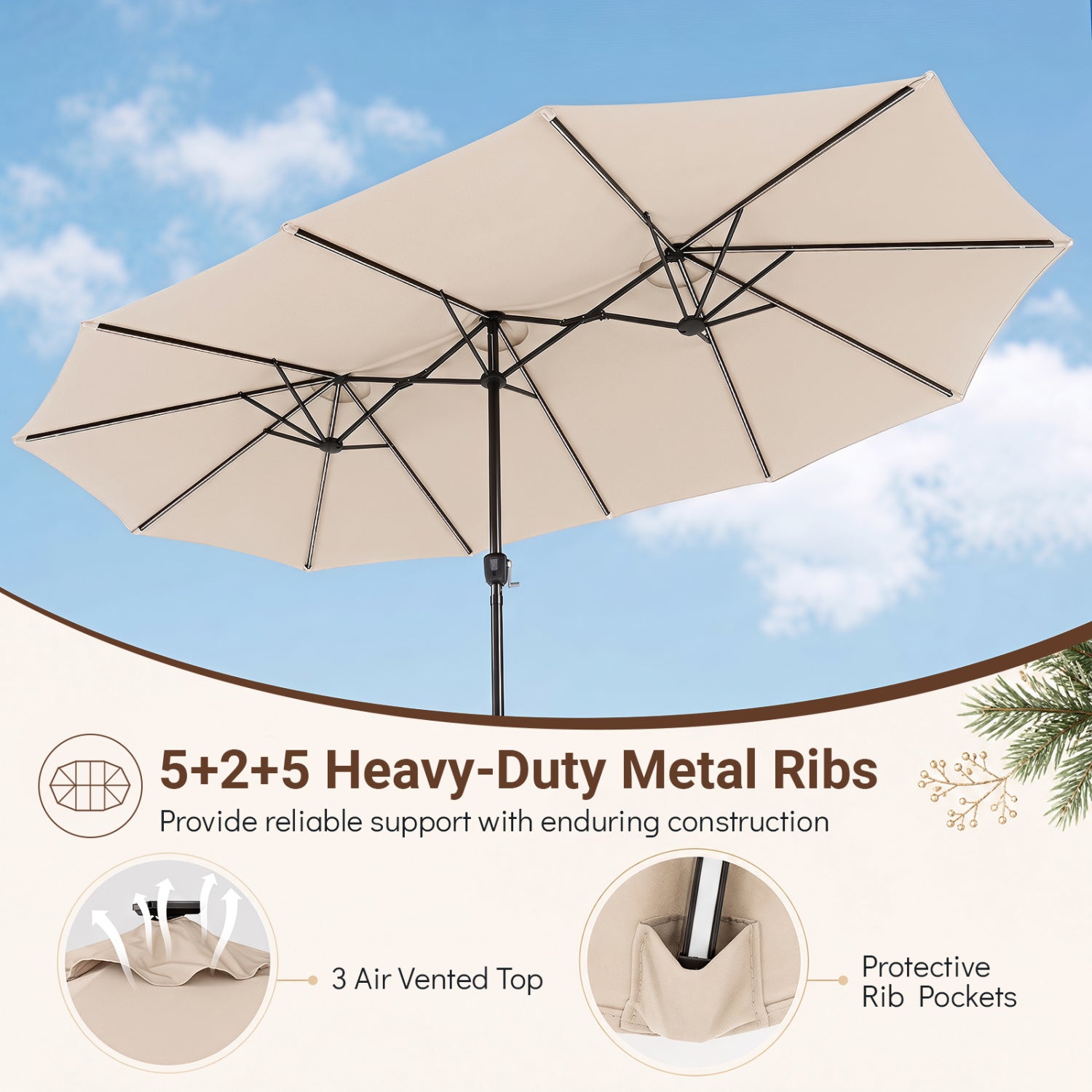 15.5FT Extra-Large Patio Umbrella, 12 Ribs, Beige Outdoor Umbrellas at Gallery Canada