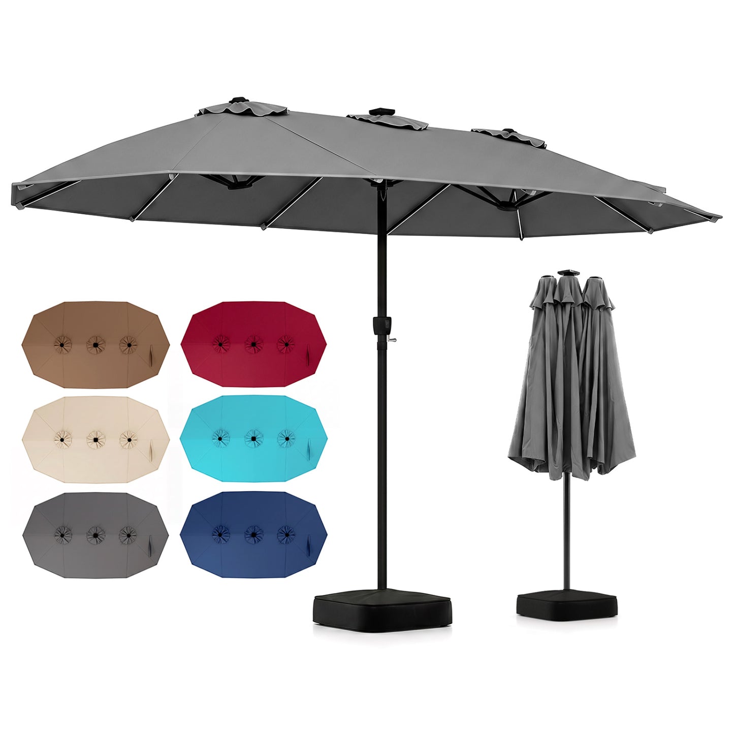 15.5FT Extra-Large Patio Umbrella, Gray Outdoor Umbrellas Gray at Gallery Canada