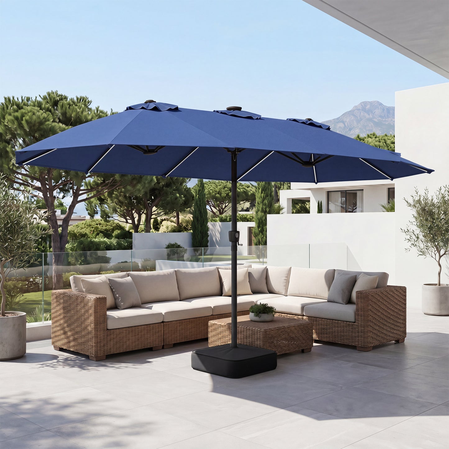 15.5FT Patio Umbrella With Base, 12 Ribs, Navy Outdoor Umbrellas at Gallery Canada