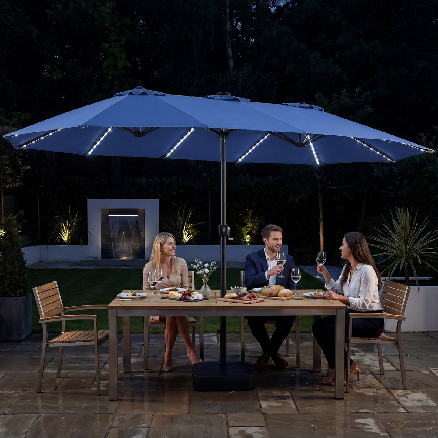 15.5FT Patio Umbrella With Base, 12 Ribs, Navy Outdoor Umbrellas at Gallery Canada