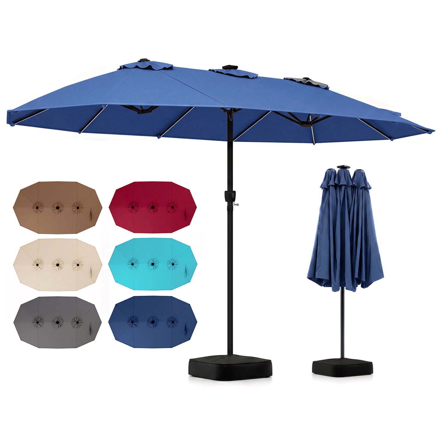 15.5FT Patio Umbrella With Base, 12 Ribs, Navy Outdoor Umbrellas Navy at Gallery Canada