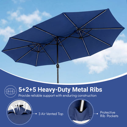 15.5FT Patio Umbrella With Base, 12 Ribs, Navy Outdoor Umbrellas at Gallery Canada