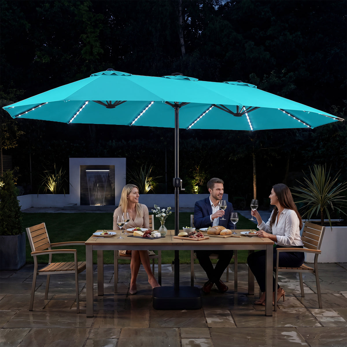 15.5FT Patio Umbrella With Base, 12 Ribs, Turquoise Outdoor Umbrellas at Gallery Canada