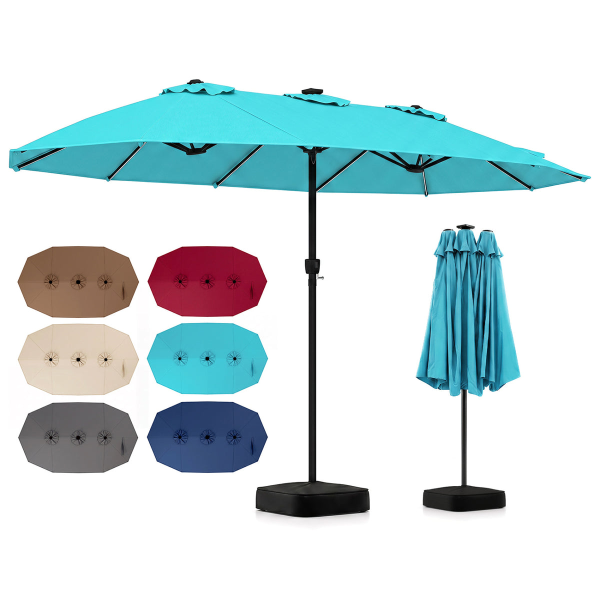 15.5FT Patio Umbrella With Base, 12 Ribs, Turquoise Outdoor Umbrellas Turquoise at Gallery Canada