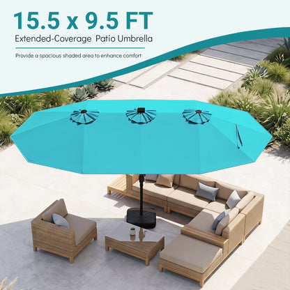 15.5FT Patio Umbrella With Base, 12 Ribs, Turquoise Outdoor Umbrellas at Gallery Canada