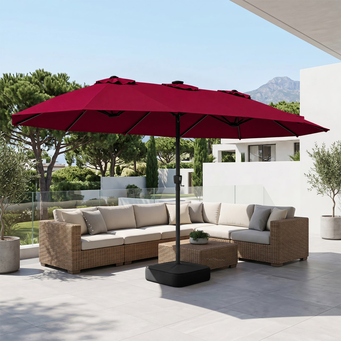 15.5FT Extra-Large Patio Umbrella With Base, Red Outdoor Umbrellas at Gallery Canada