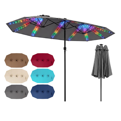 Parapluie de patio de 15,5 pi, 12 nervures métalliques, gris