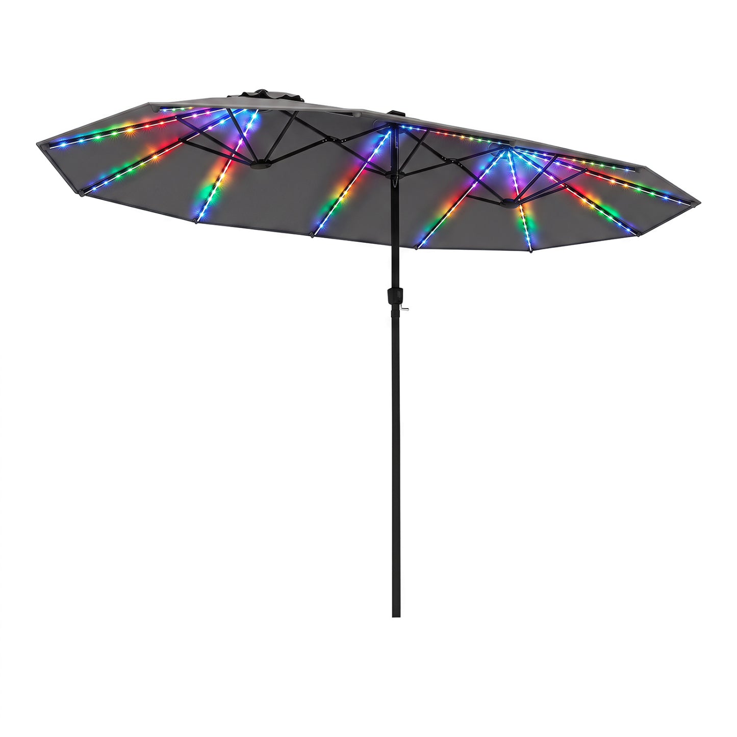 Parapluie de patio de 15,5 pi, 12 nervures métalliques, gris