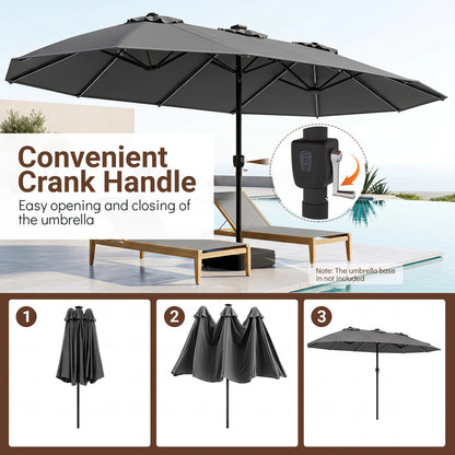Parapluie de patio de 15,5 pi, 12 nervures métalliques, gris