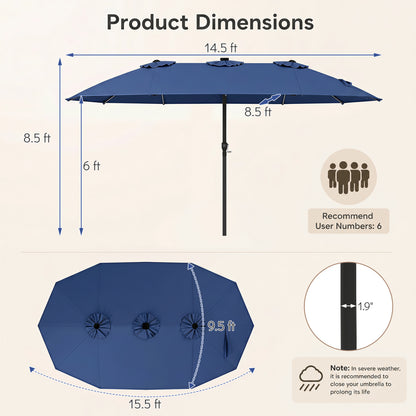Extra-Large Patio Umbrella 12 Ribs, Blue