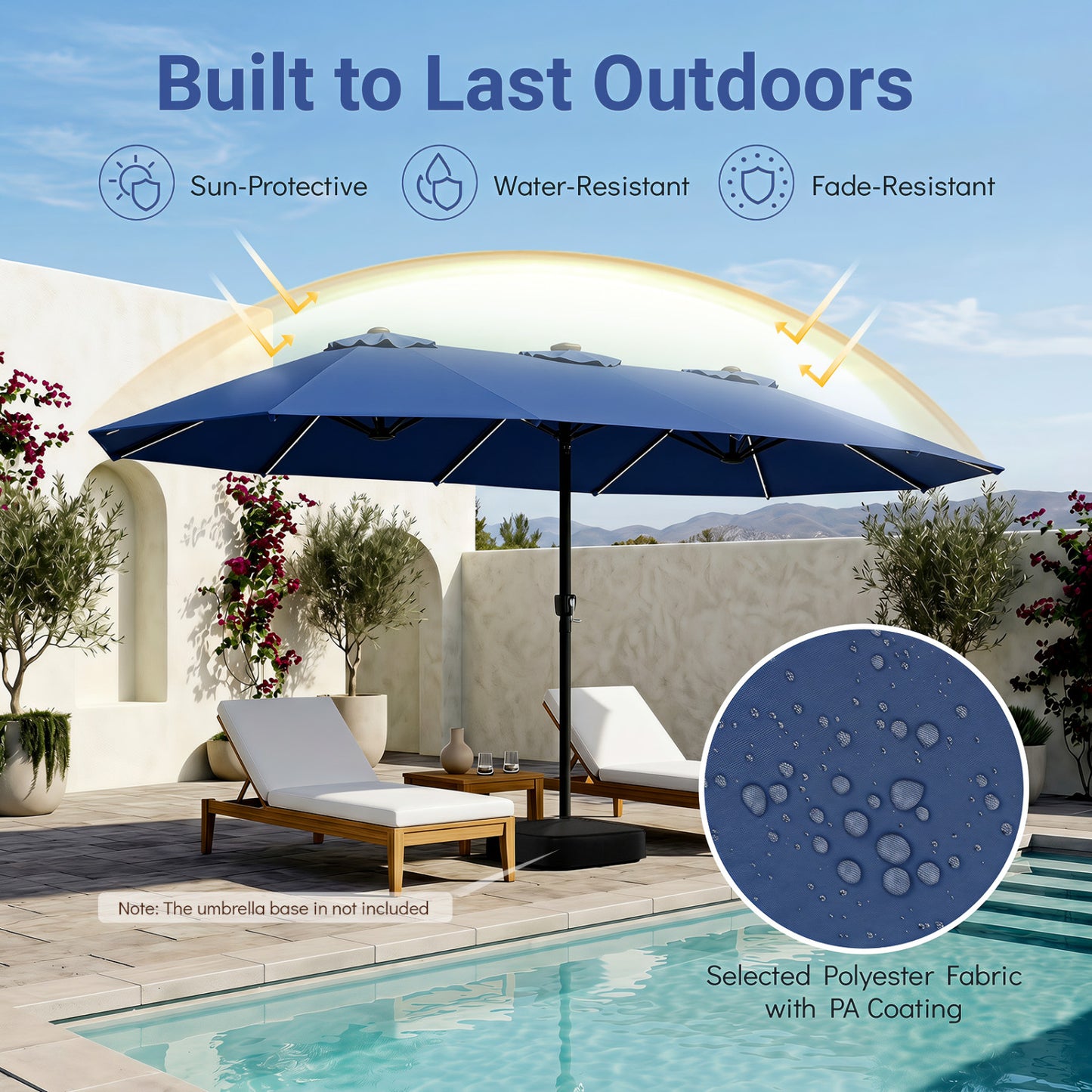 Extra-Large Patio Umbrella 12 Ribs, Blue