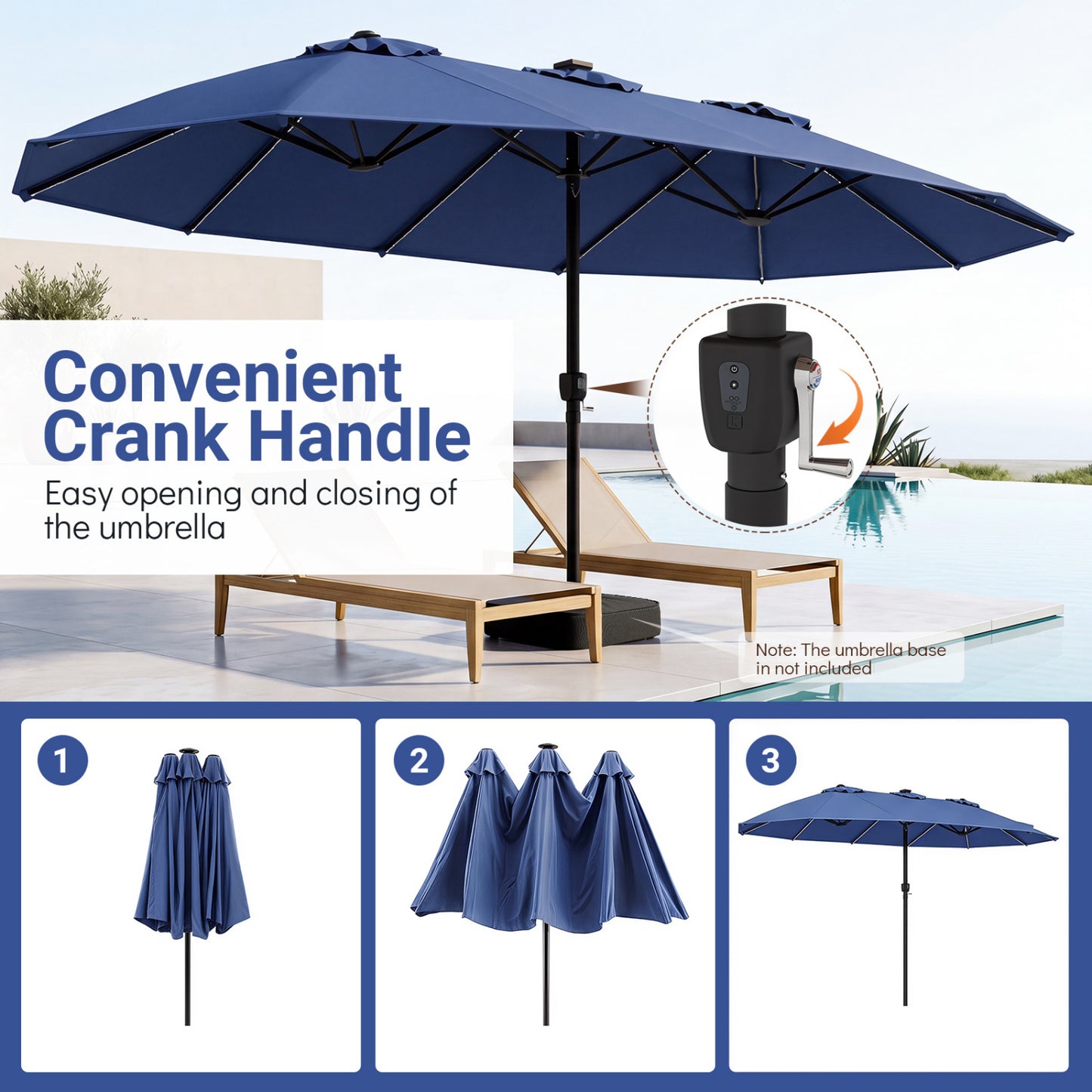 Extra-Large Patio Umbrella 12 Ribs, Blue