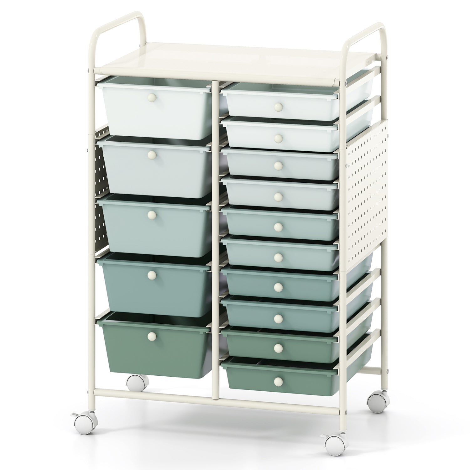 15-Drawer Rolling Storage Cart, Metal Tabletop, Pegboard, Green File Cabinets at Gallery Canada