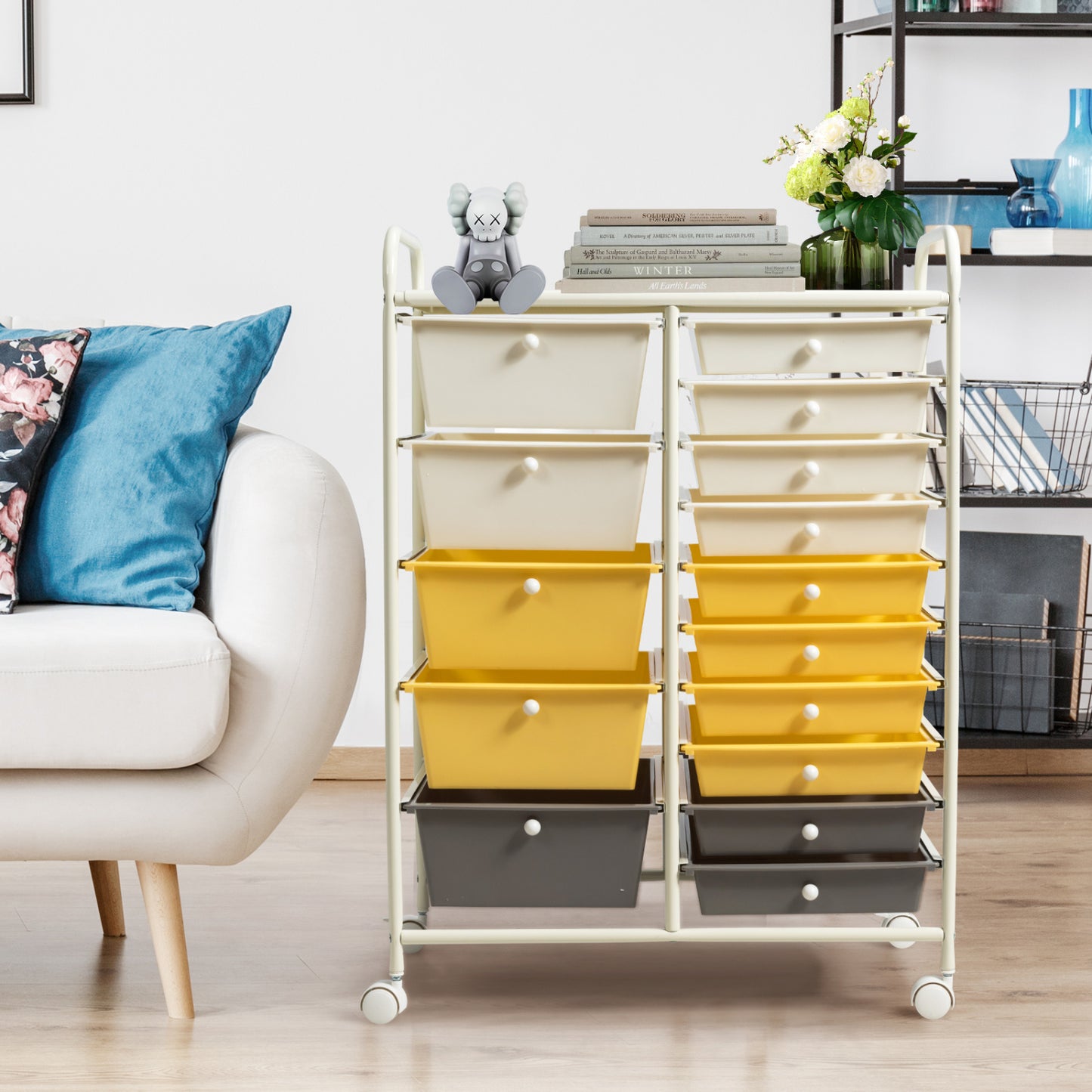 15-Drawer Rolling Storage Cart, Yellow File Cabinets at Gallery Canada