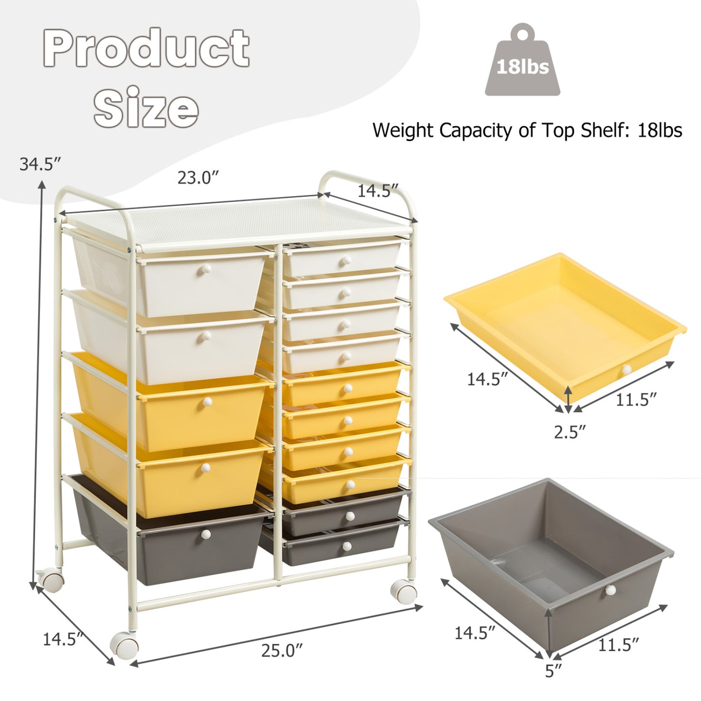 15-Drawer Rolling Storage Cart, Yellow File Cabinets at Gallery Canada