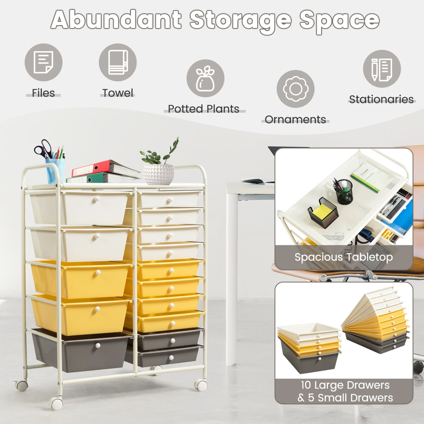 15-Drawer Rolling Storage Cart, Yellow File Cabinets at Gallery Canada