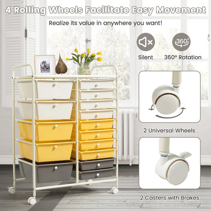 15-Drawer Rolling Storage Cart, Yellow File Cabinets at Gallery Canada