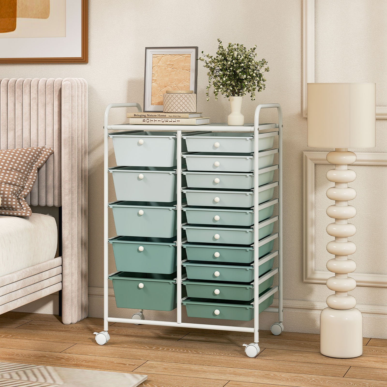 15-Drawer Rolling Cart, Multi-Use Storage, Light Green, Lime Green File Cabinets at Gallery Canada