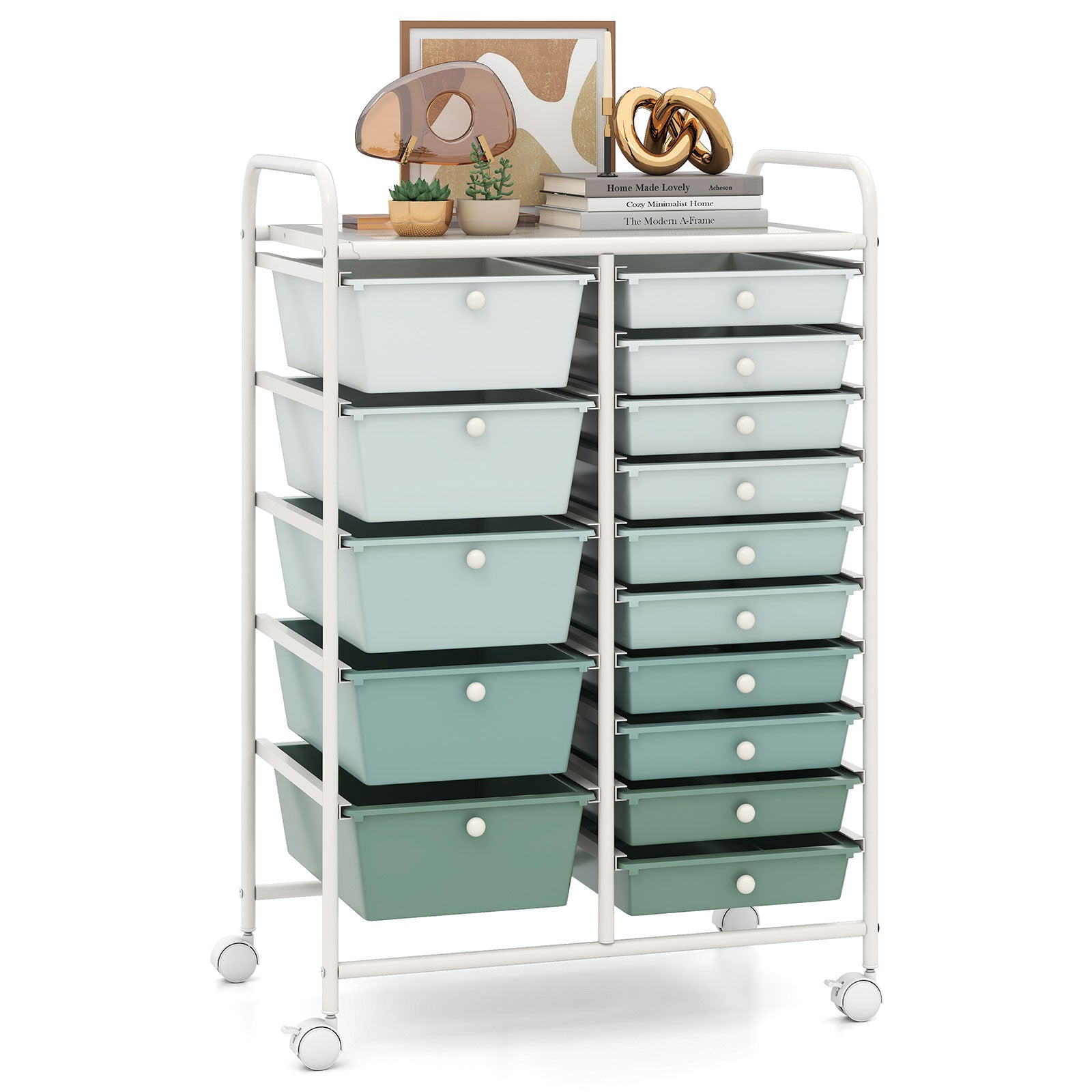 15-Drawer Rolling Cart, Multi-Use Storage, Light Green, Lime Green File Cabinets at Gallery Canada