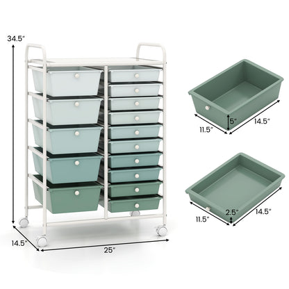 15-Drawer Rolling Cart, Multi-Use Storage, Light Green, Lime Green File Cabinets at Gallery Canada