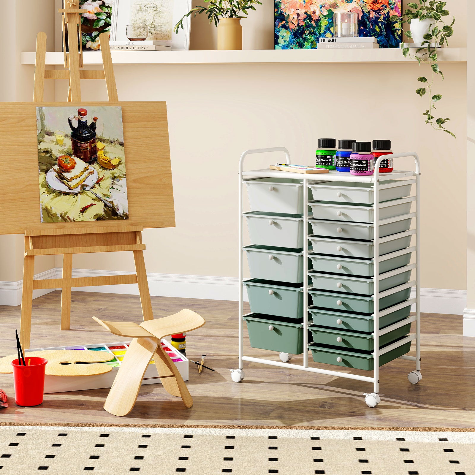 15-Drawer Rolling Cart, Multi-Use Storage, Light Green, Lime Green File Cabinets at Gallery Canada