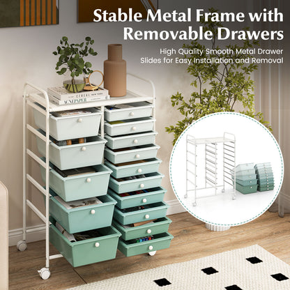 15-Drawer Rolling Cart, Multi-Use Storage, Light Green, Lime Green File Cabinets at Gallery Canada