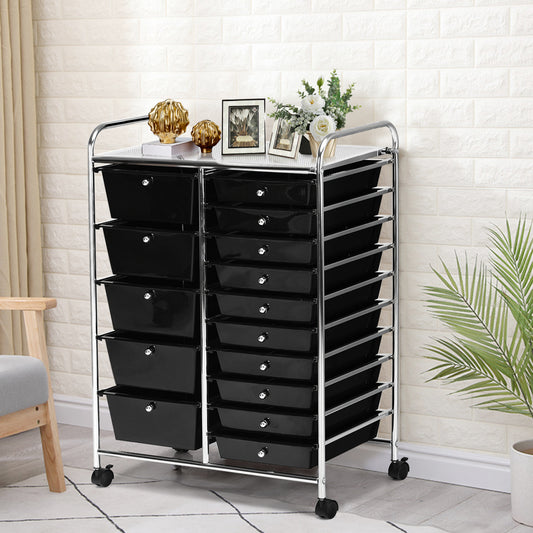 15-Drawer Rolling Organizer Cart, Multi-Use Storage, Black File Cabinets Black at Gallery Canada