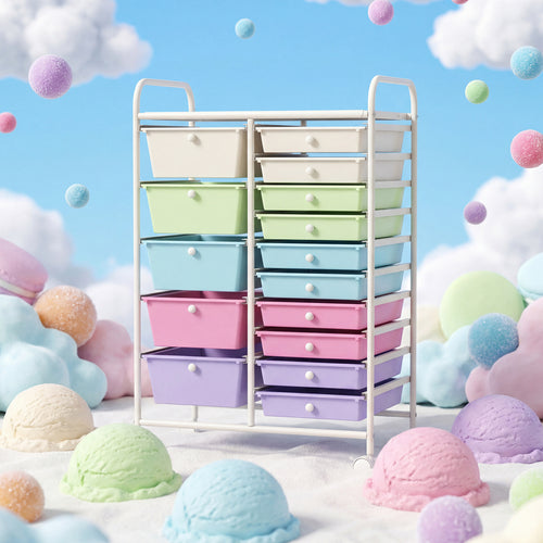 15-Drawer Utility Rolling Cart, Multi-Use Storage, Multicolor