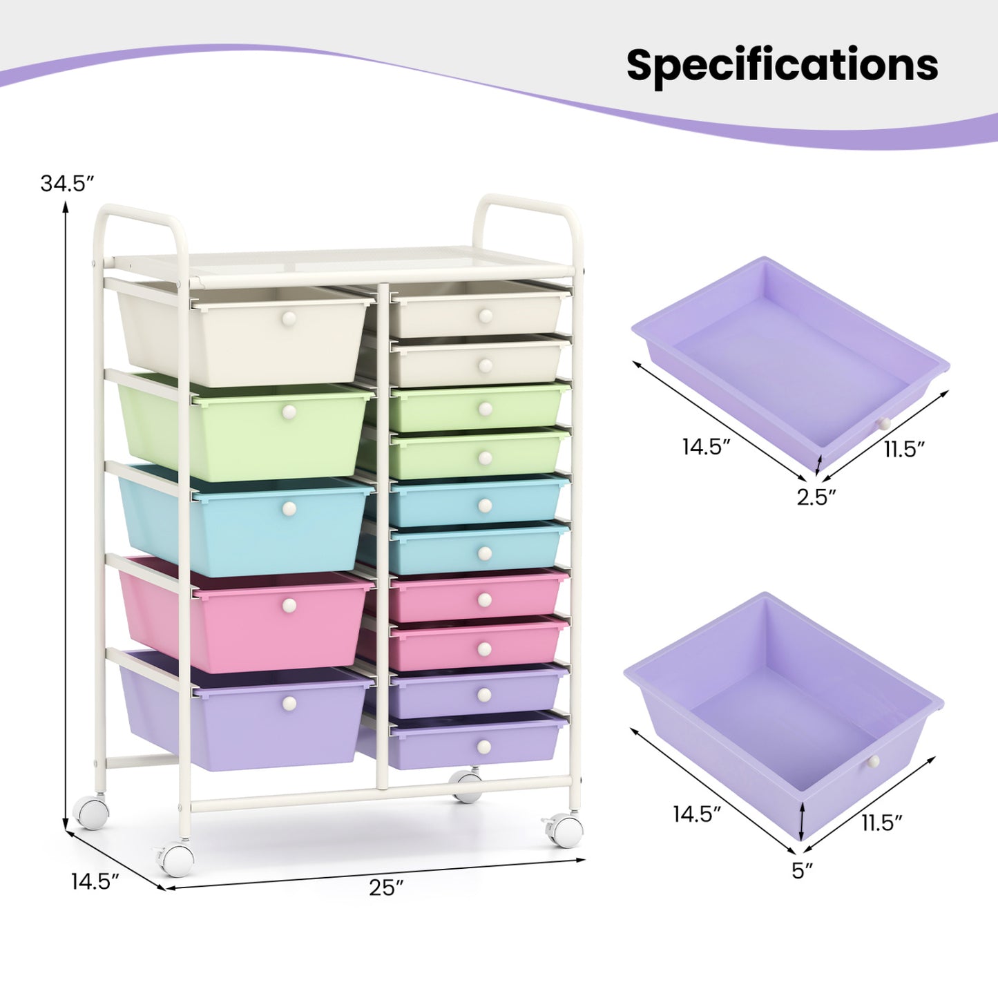 15-Drawer Utility Rolling Cart, Multi-Use Storage, Multicolor File Cabinets at Gallery Canada