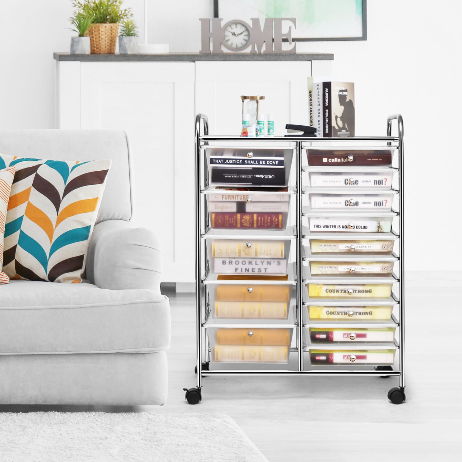15-Drawer Rolling Organizer Cart, Transparent File Cabinets at Gallery Canada