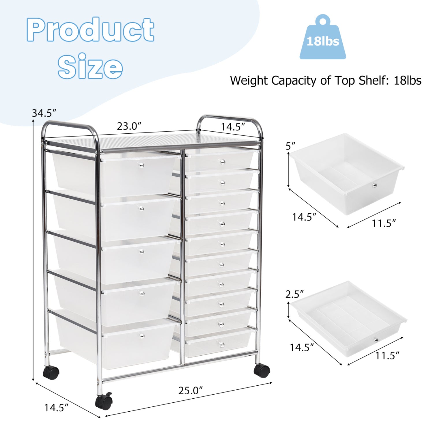 15-Drawer Rolling Organizer Cart, Transparent File Cabinets at Gallery Canada