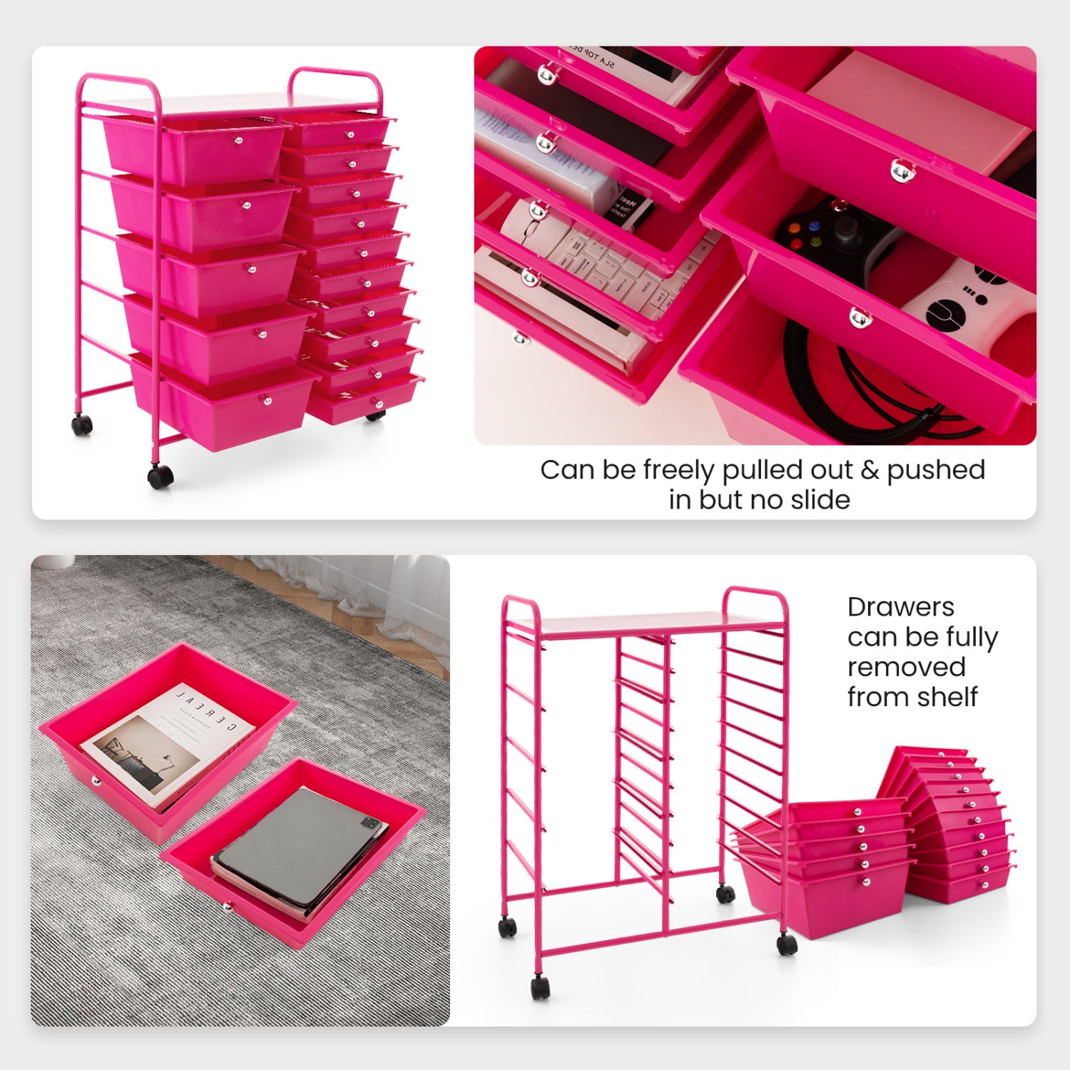 15-Drawer Rolling Organizer Cart, Pink File Cabinets at Gallery Canada