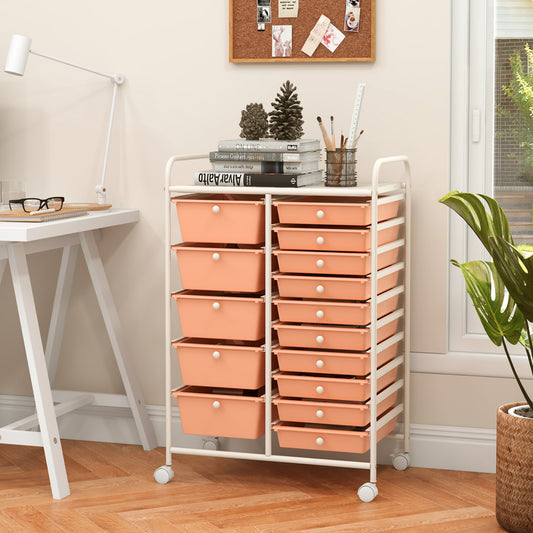 15-Drawer Rolling Organizer Cart, Multi-Use Storage, Peach File Cabinets Peach at Gallery Canada