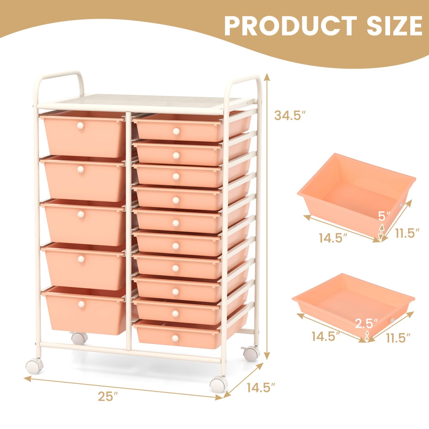 15-Drawer Rolling Organizer Cart, Multi-Use Storage, Peach File Cabinets at Gallery Canada