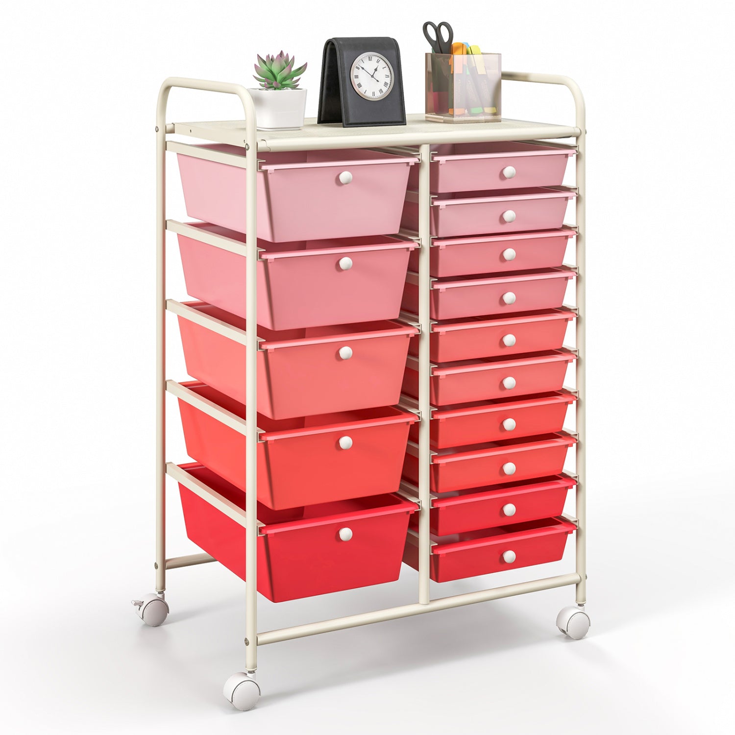 15-Drawer Rolling Organizer Cart, Multi-Use Storage, Gradient, Pink File Cabinets Gradient Pink at Gallery Canada