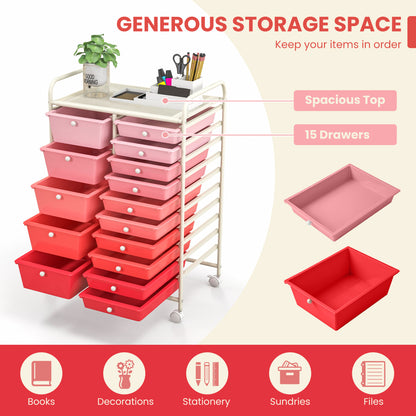 15-Drawer Rolling Organizer Cart, Multi-Use Storage, Gradient, Pink File Cabinets at Gallery Canada