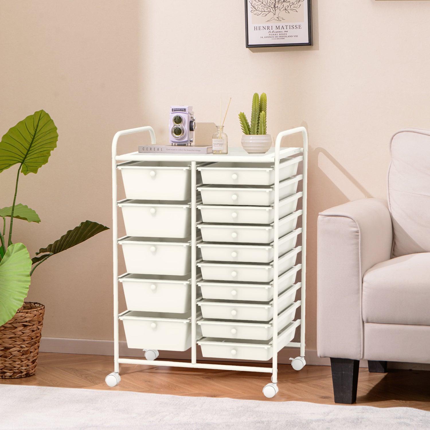 15-Drawer Rolling Organizer Cart, White File Cabinets at Gallery Canada