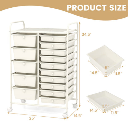 15-Drawer Rolling Organizer Cart, White File Cabinets at Gallery Canada