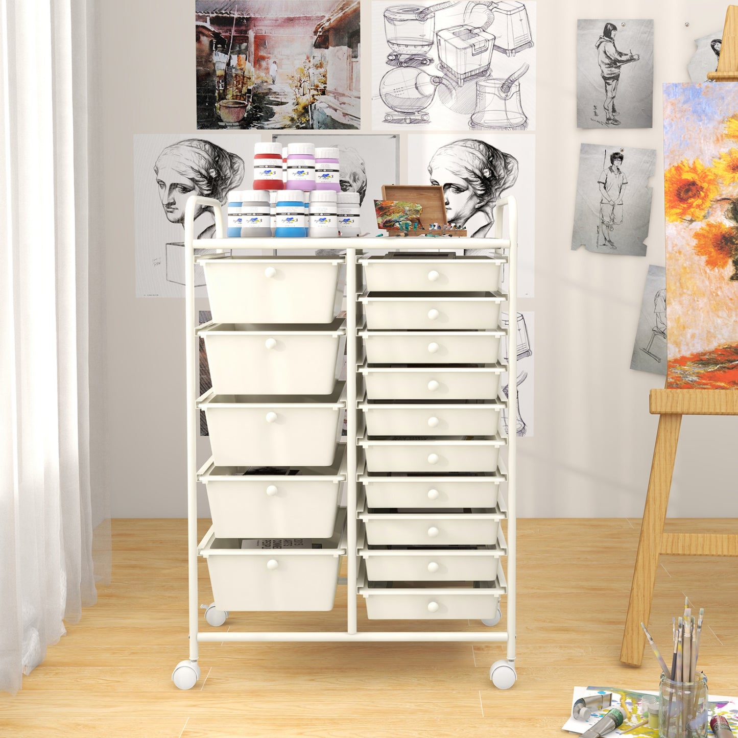 15-Drawer Rolling Organizer Cart, White File Cabinets at Gallery Canada
