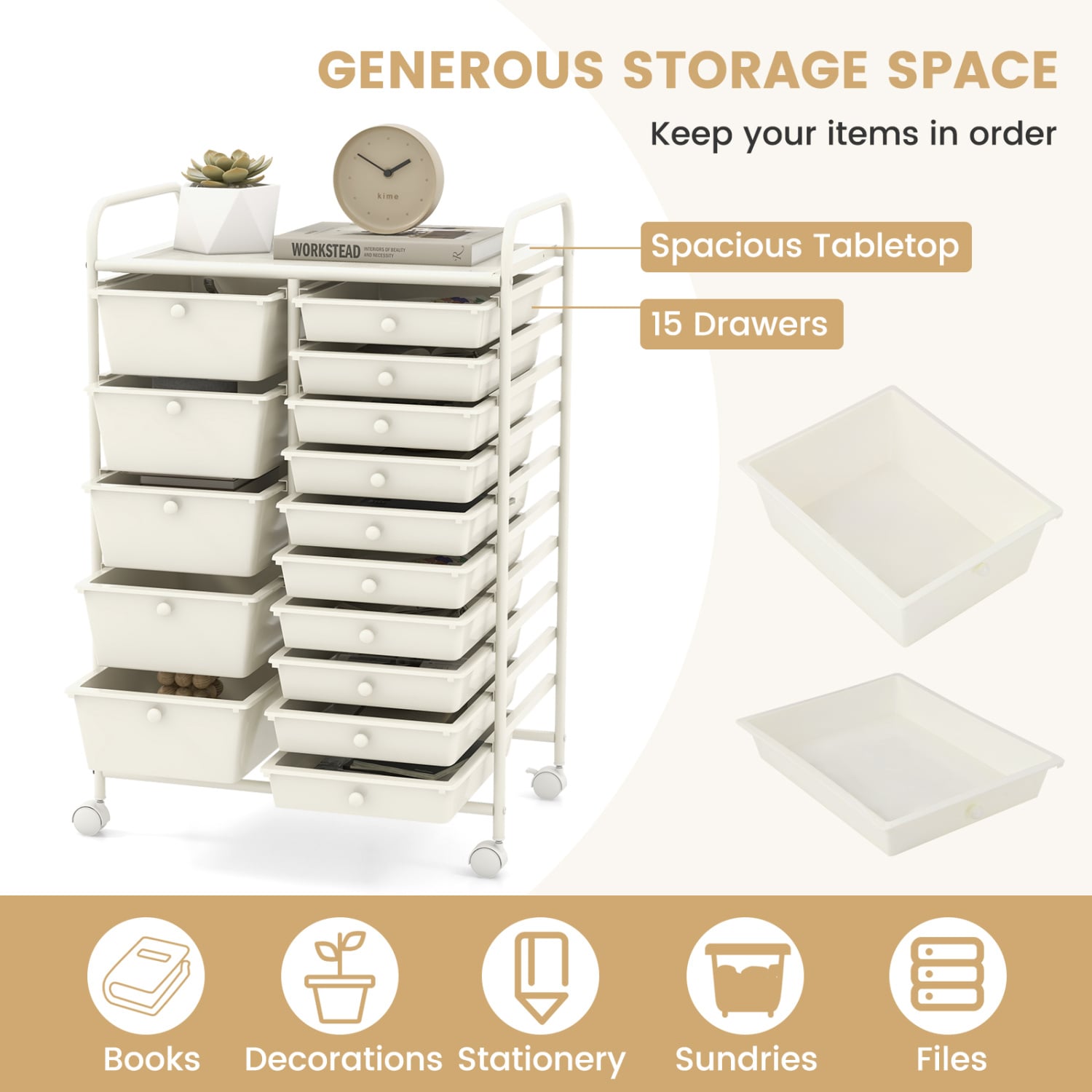 15-Drawer Rolling Organizer Cart, White File Cabinets at Gallery Canada