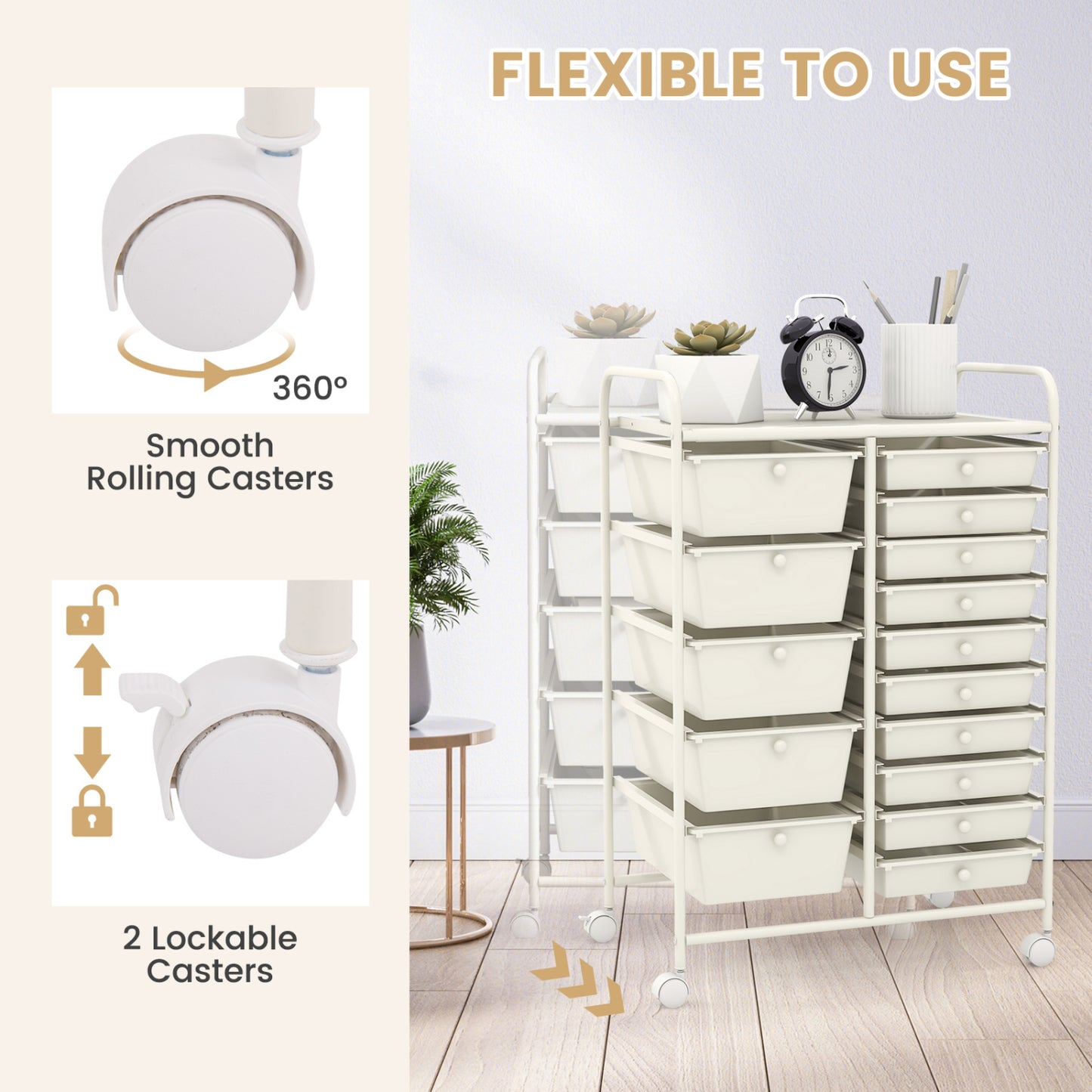 15-Drawer Rolling Organizer Cart, White File Cabinets at Gallery Canada