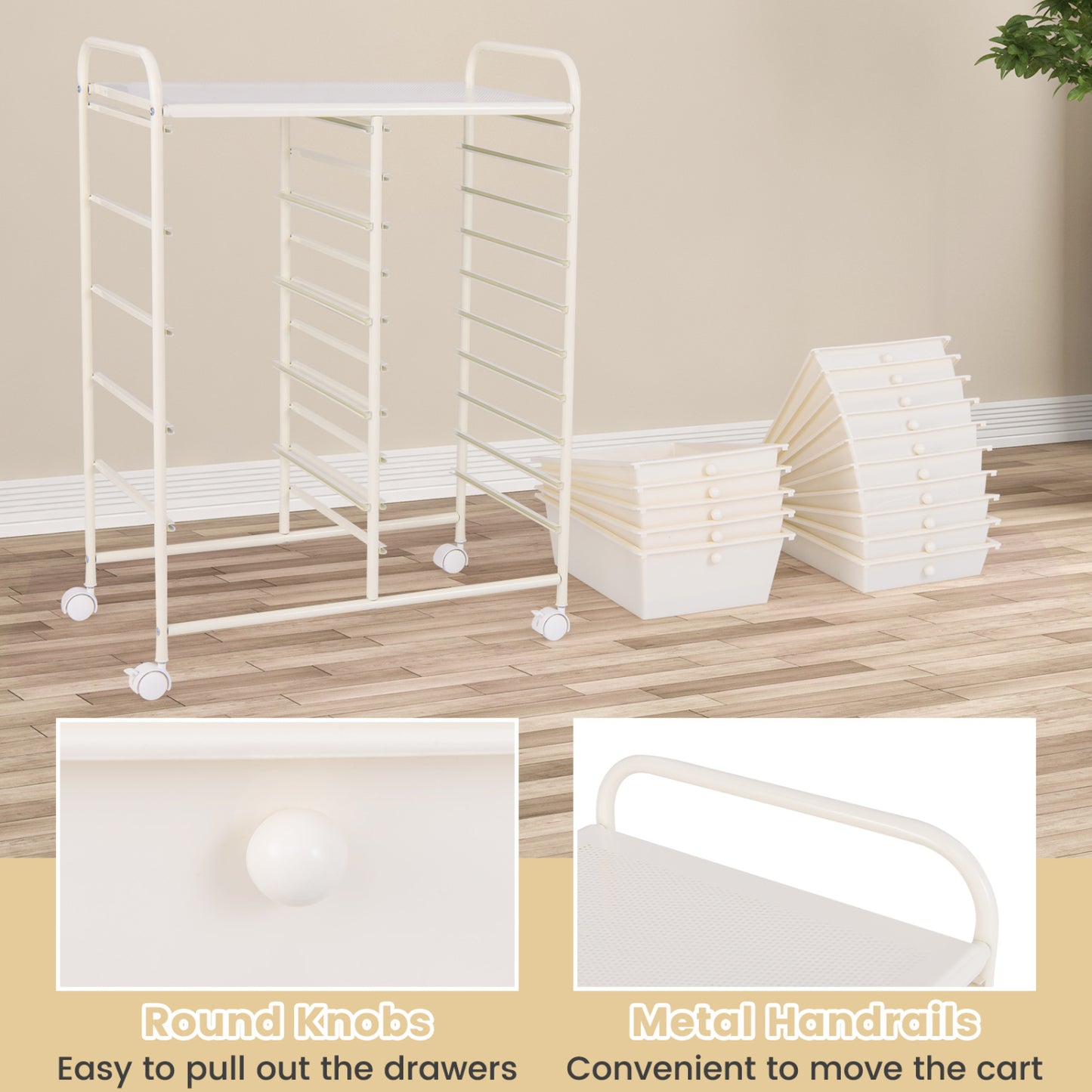 15-Drawer Rolling Organizer Cart, White File Cabinets at Gallery Canada